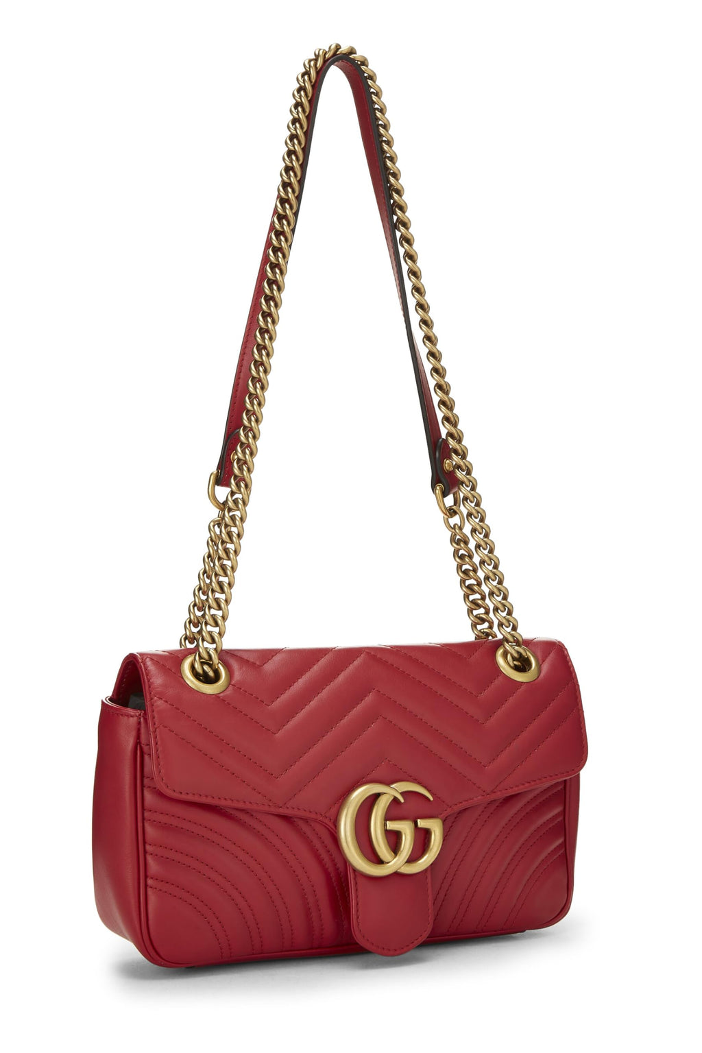 Gucci,  Red Leather GG Marmont Shoulder Bag Small, Red