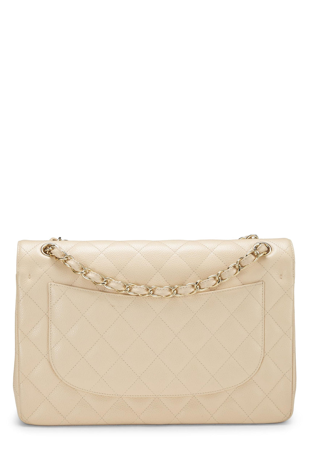 Chanel,  Beige Quilted Caviar New Classic Double Flap Jumbo, Beige