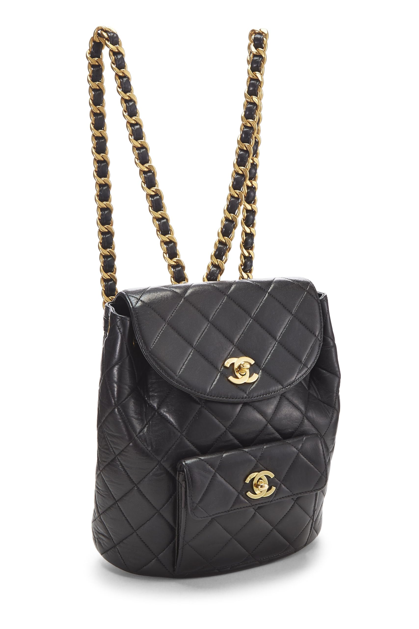Chanel,  Black Quilted Lambskin 'CC' Classic Backpack Medium, Black