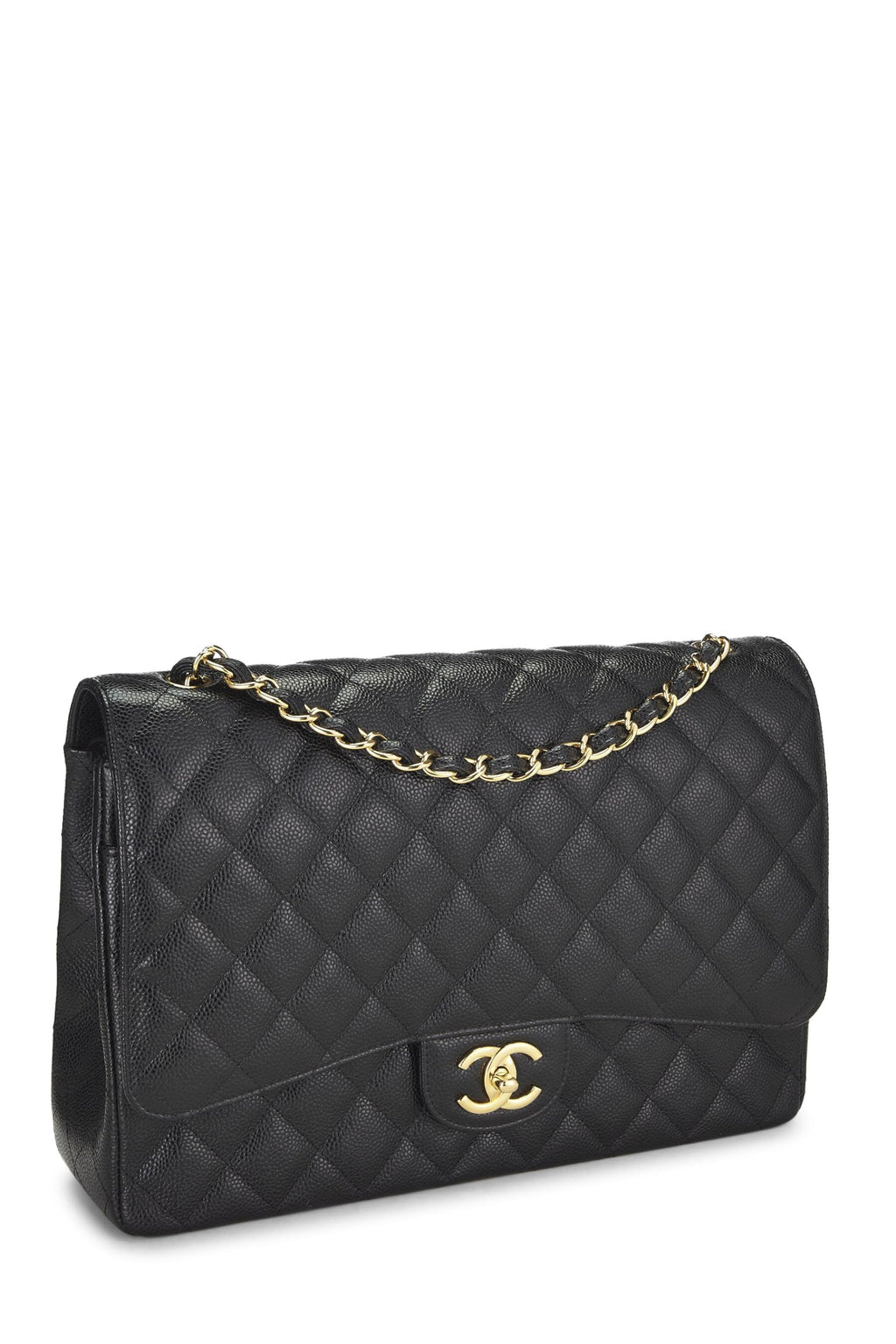 Chanel,  Black Quilted Caviar New Classic Double Flap Maxi, Black