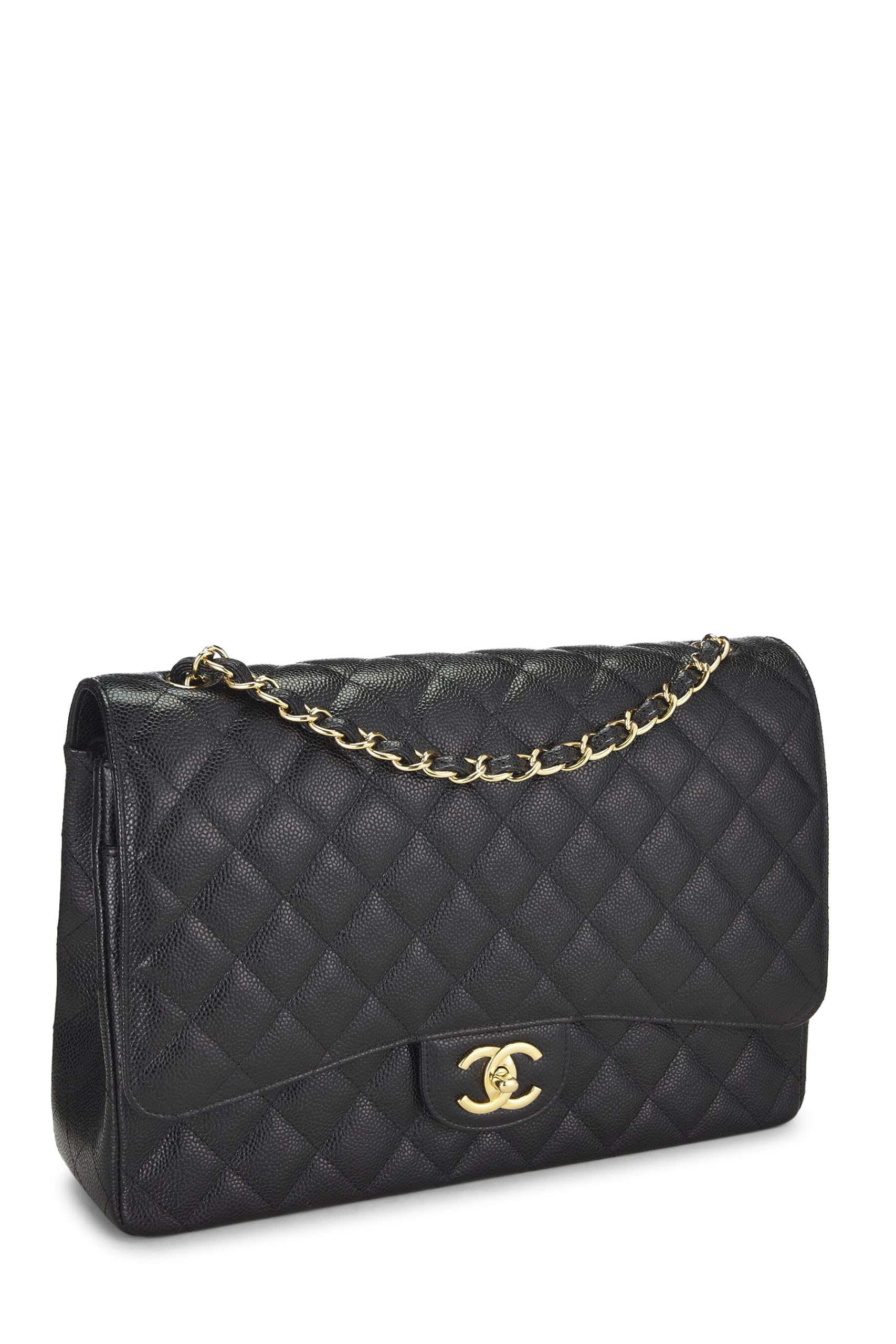 Chanel,  Black Quilted Caviar New Classic Double Flap Maxi, Black