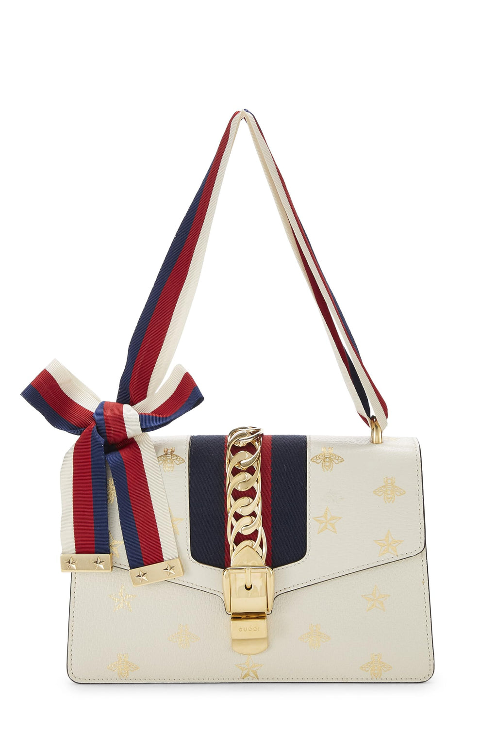 Gucci,  Cream Bee & Star Leather SyLouis Vuittonie Shoulder Bag Small, White