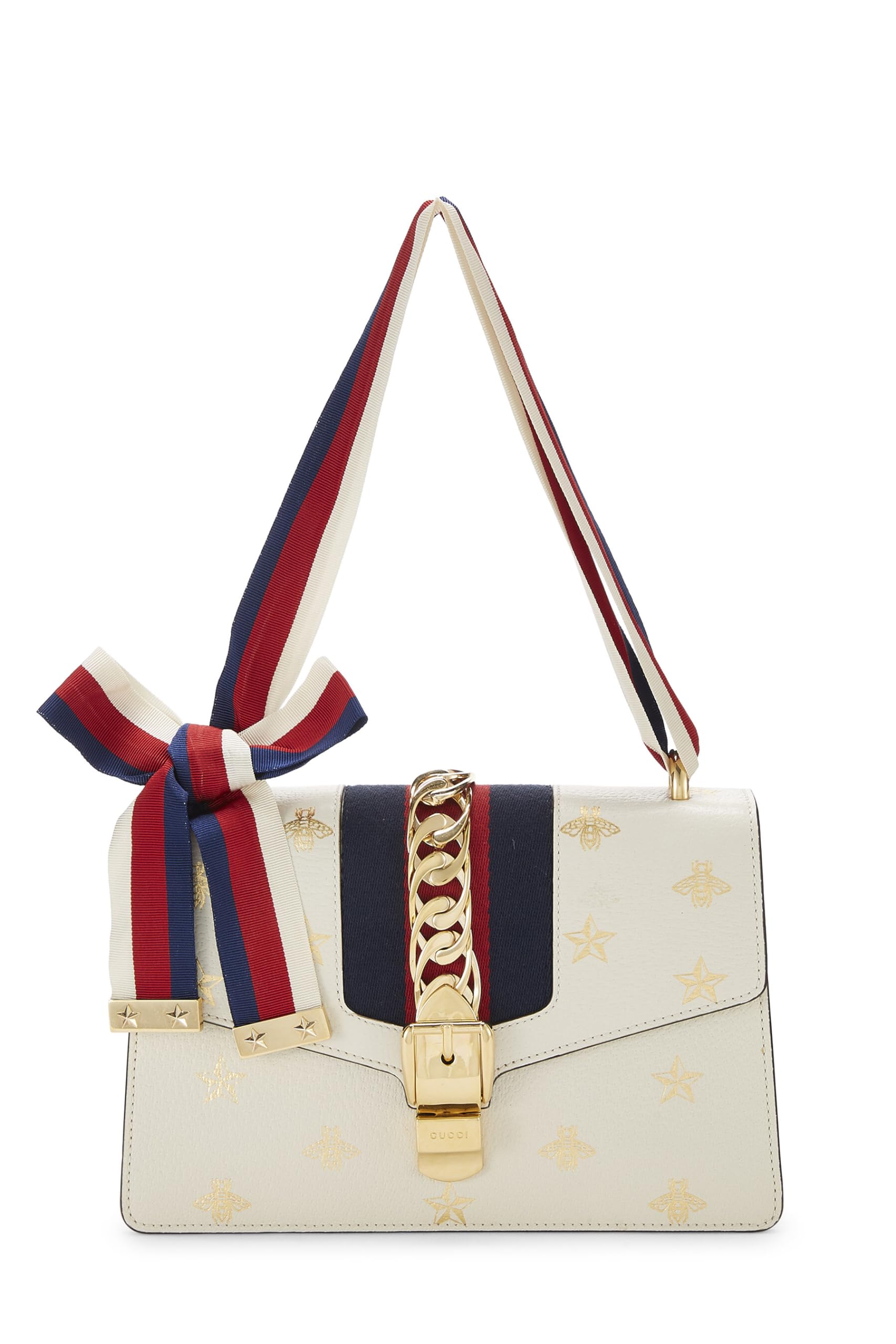 Gucci,  Cream Bee & Star Leather SyLouis Vuittonie Shoulder Bag Small, White