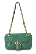 Gucci,  Green Leather GG Marmont Shoulder Bag Small, Green