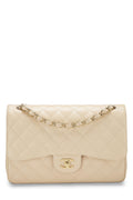 Chanel,  Beige Quilted Caviar New Classic Double Flap Jumbo, Beige