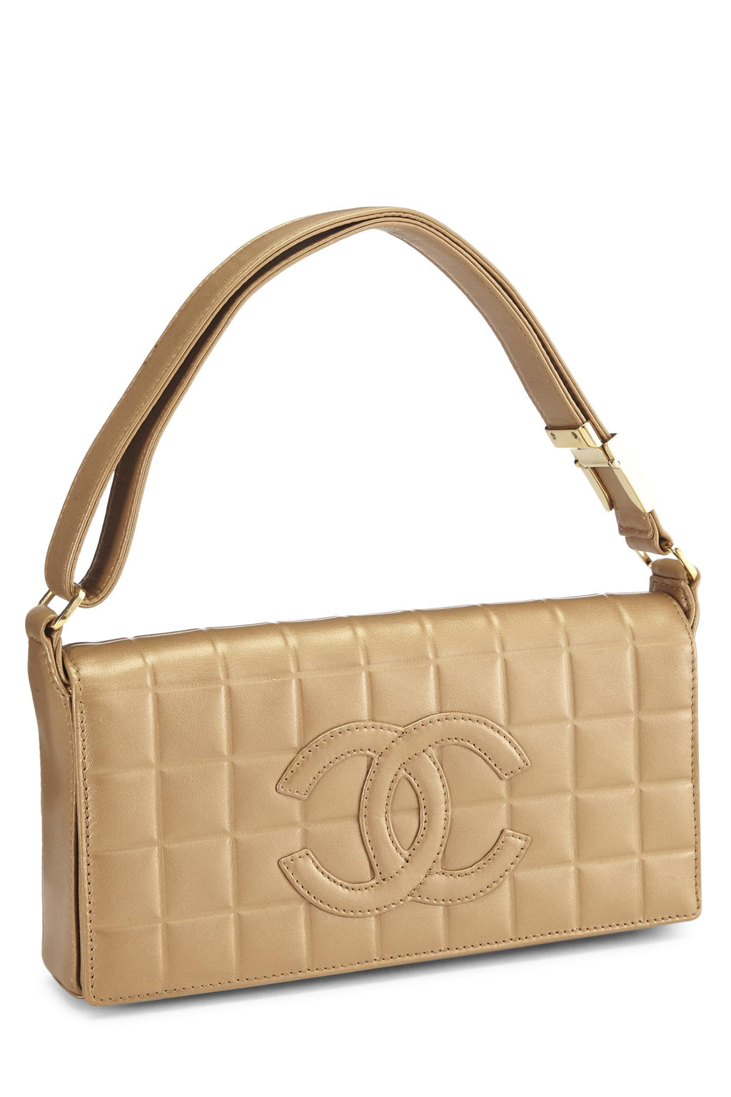 Chanel,  Gold Leather Chocolate Bar Shoulder Bag Medium, Gold