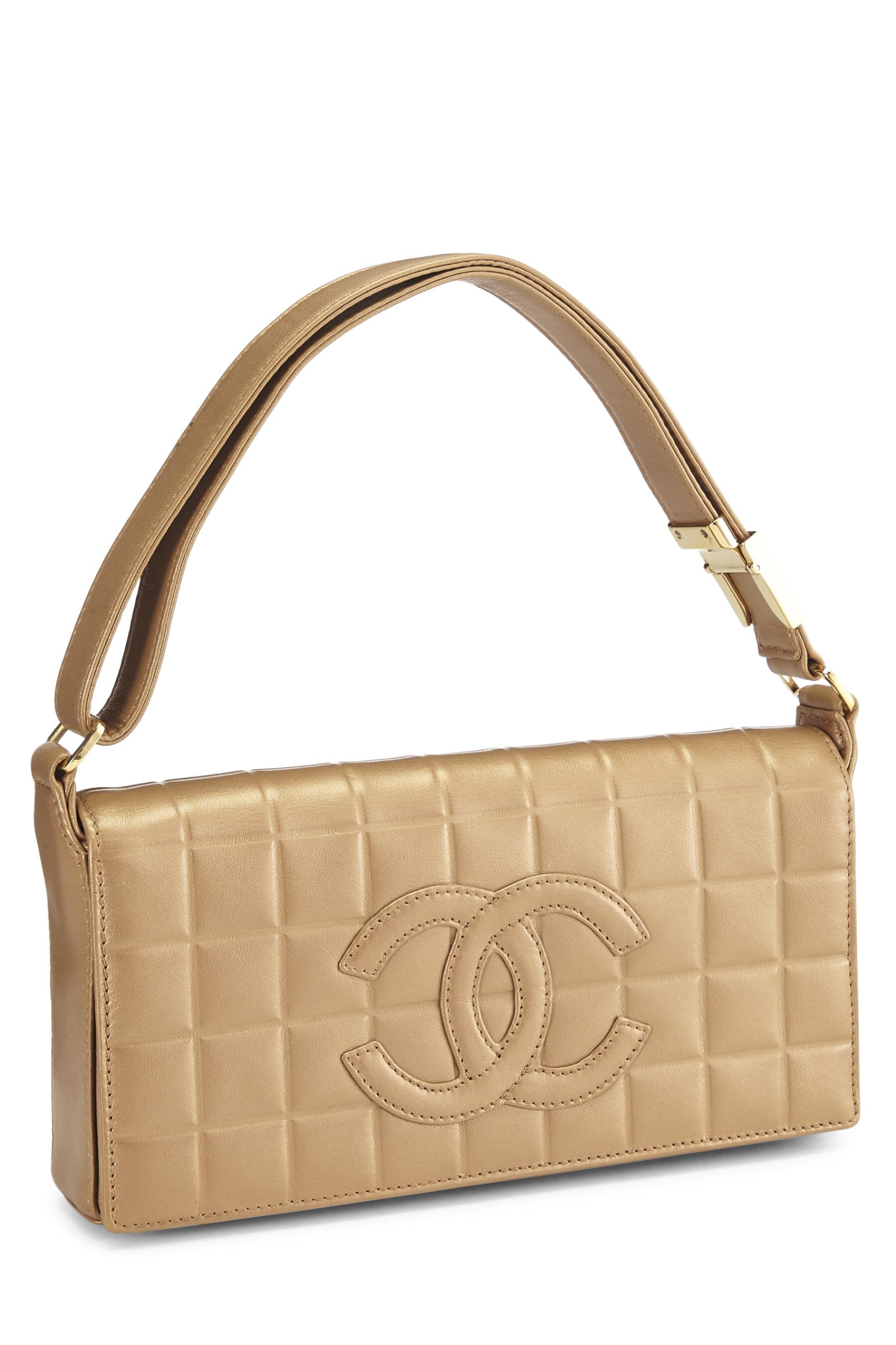 Chanel,  Gold Leather Chocolate Bar Shoulder Bag Medium, Gold