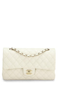 Chanel,  White Quilted Caviar Classic Double Flap Medium, White