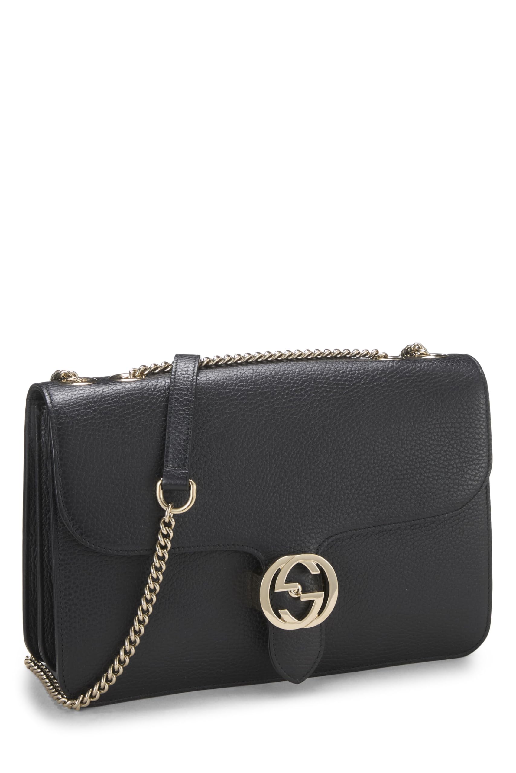 Gucci,  Black Leather Interlocking Shoulder Bag Large, Black