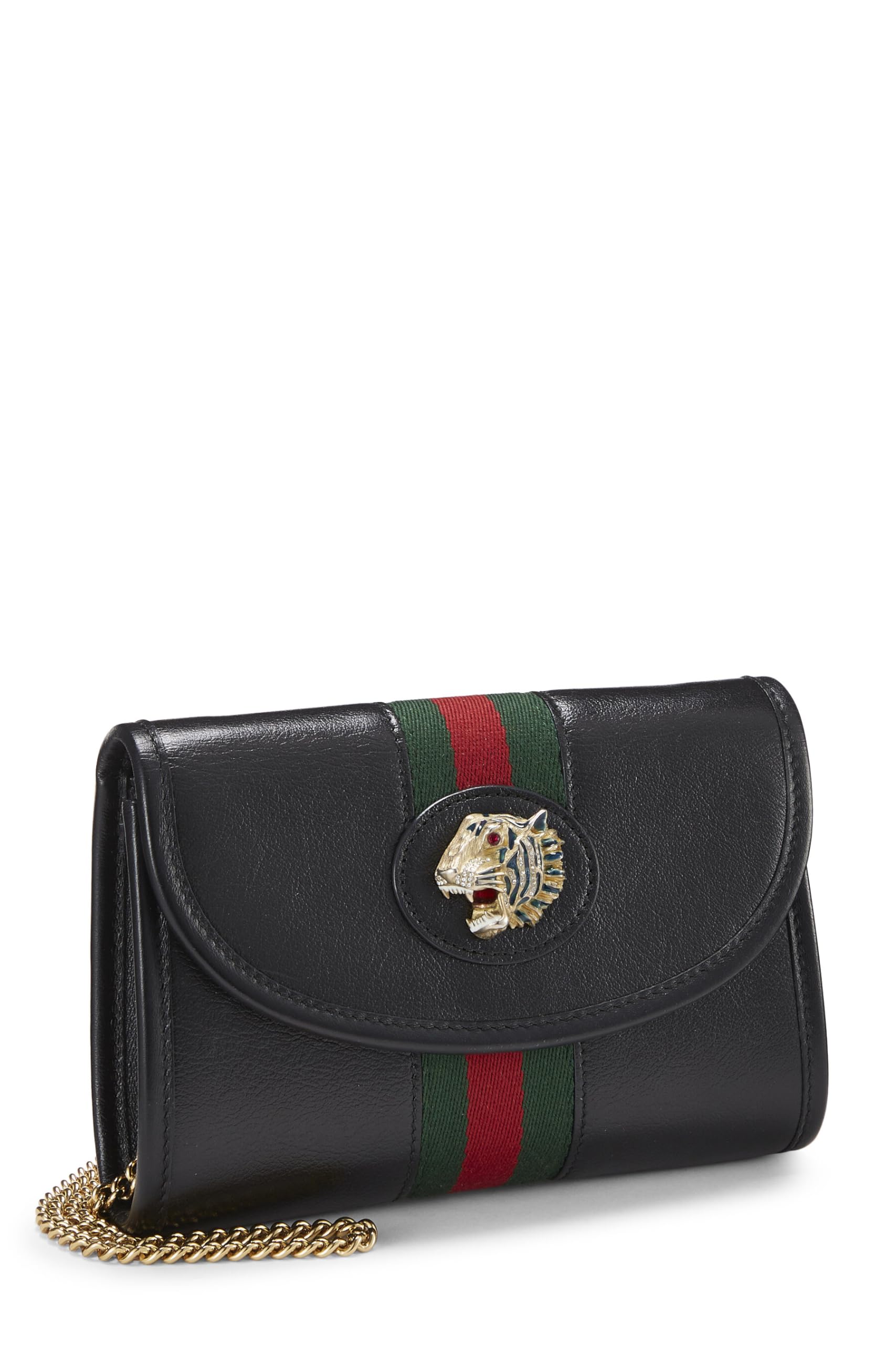 Gucci,  Black Leather Web Rajah Shoulder Bag Mini, Black