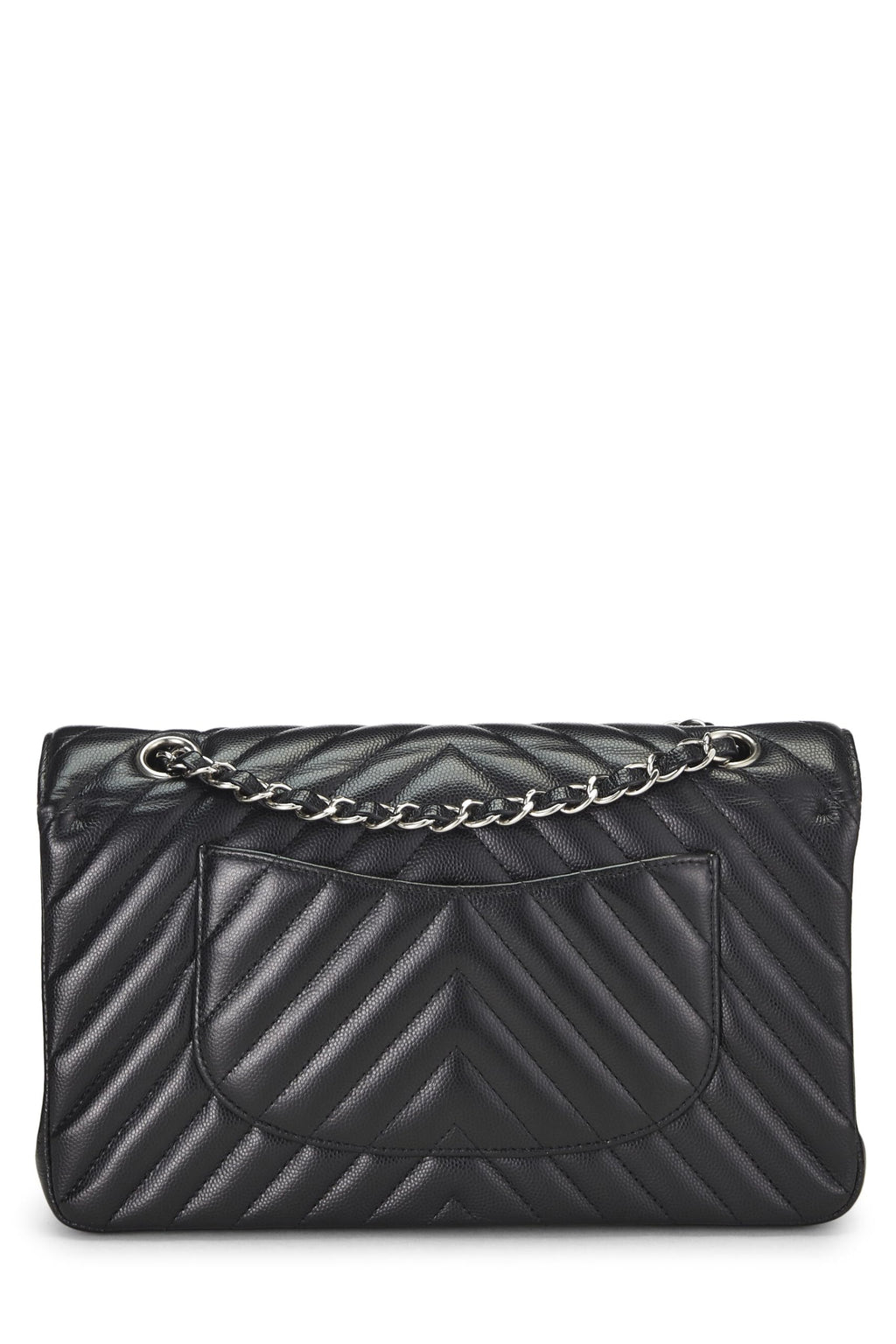 Chanel,  Black Chevron Caviar Classic Double Flap Medium, Black