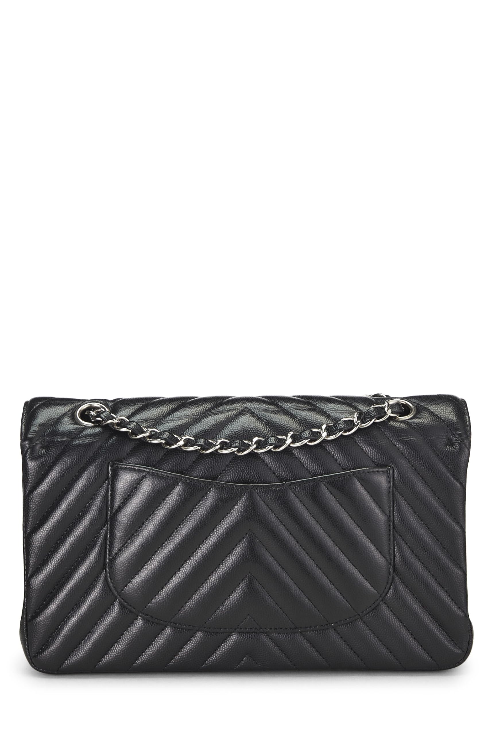 Chanel,  Black Chevron Caviar Classic Double Flap Medium, Black