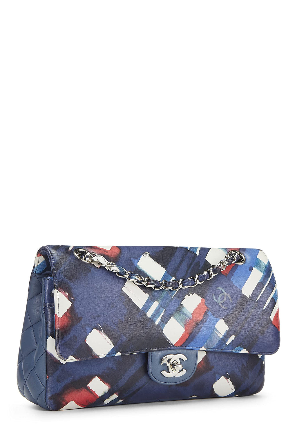 Chanel,  Blue & Red Calfskin Airline Classic Double Flap Medium, Blue