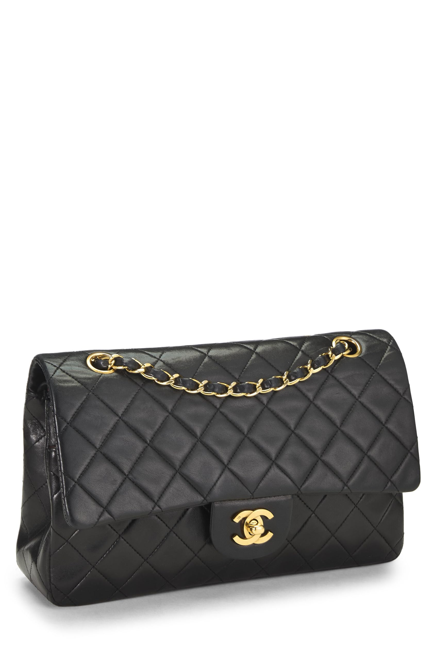 Chanel,  Black Quilted Lambskin Classic Double Flap Medium, Black