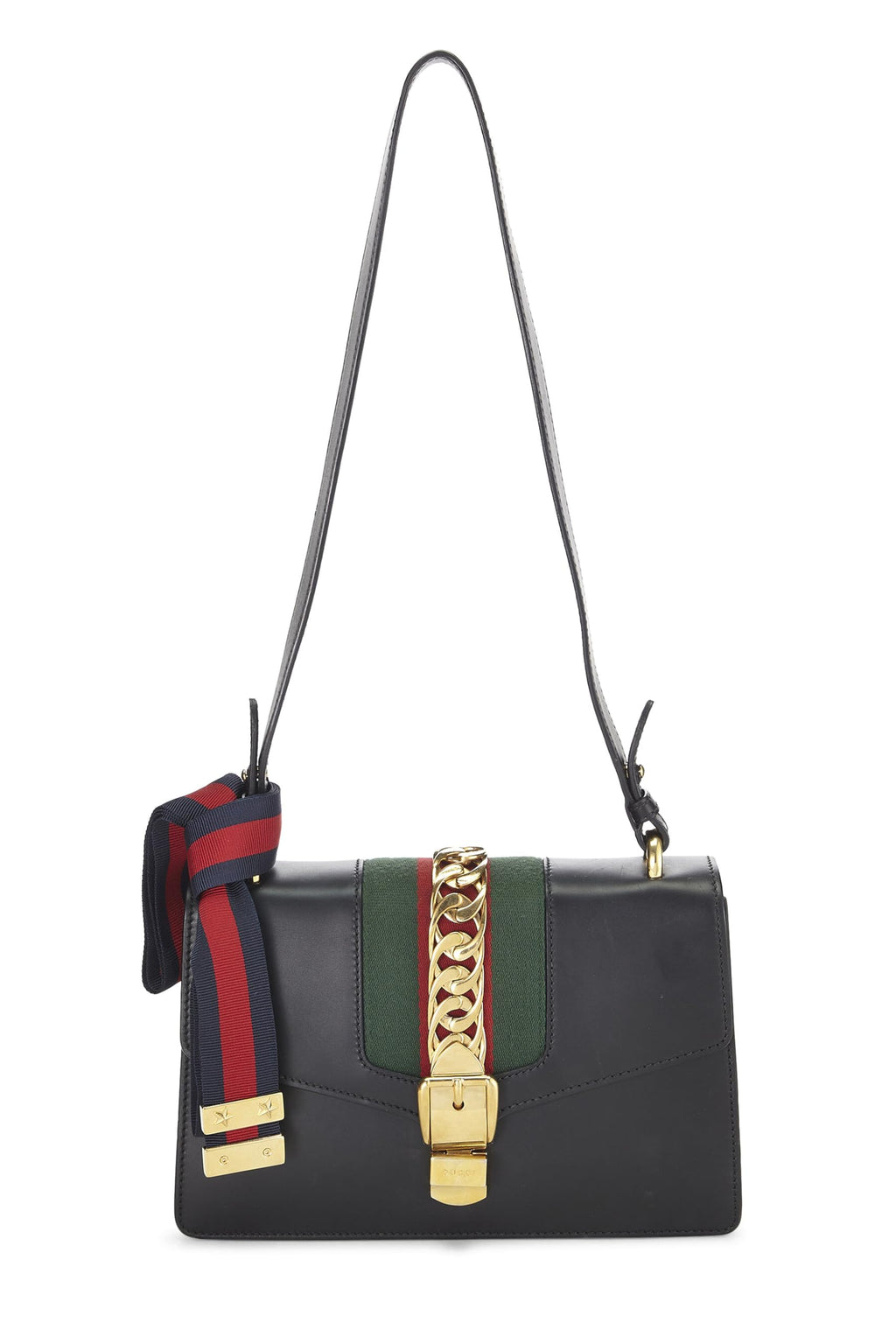 Gucci,  Black Leather Web SyLouis Vuittonie Shoulder Small, Black