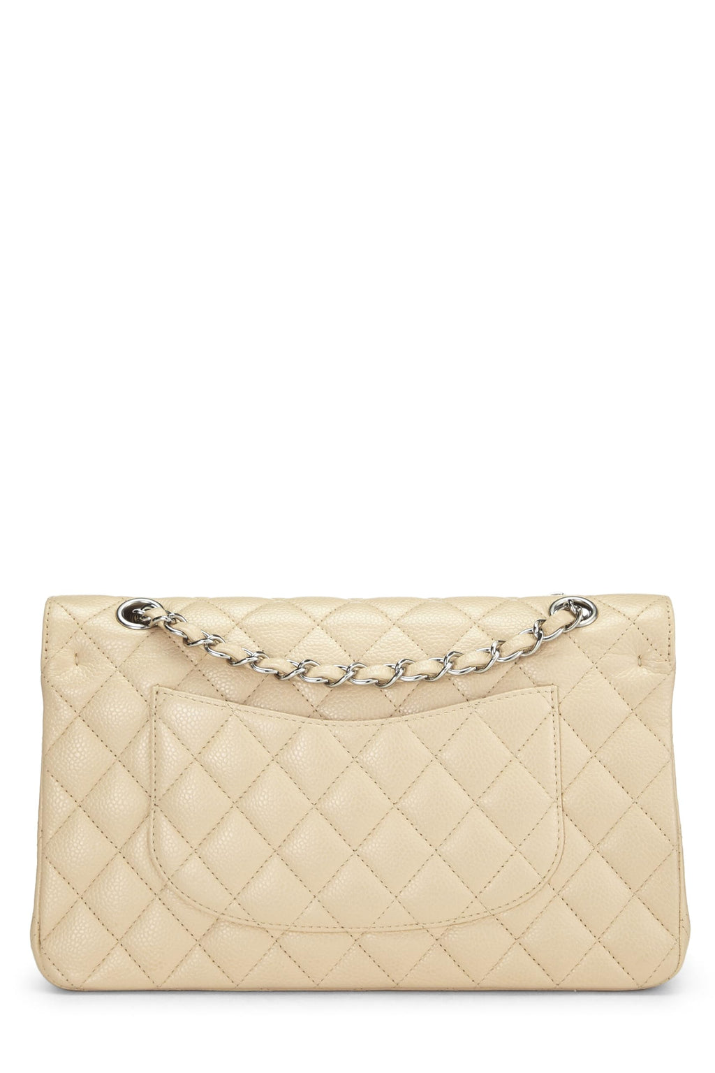Chanel,  Beige Quilted Caviar Classic Double Flap Medium, Beige
