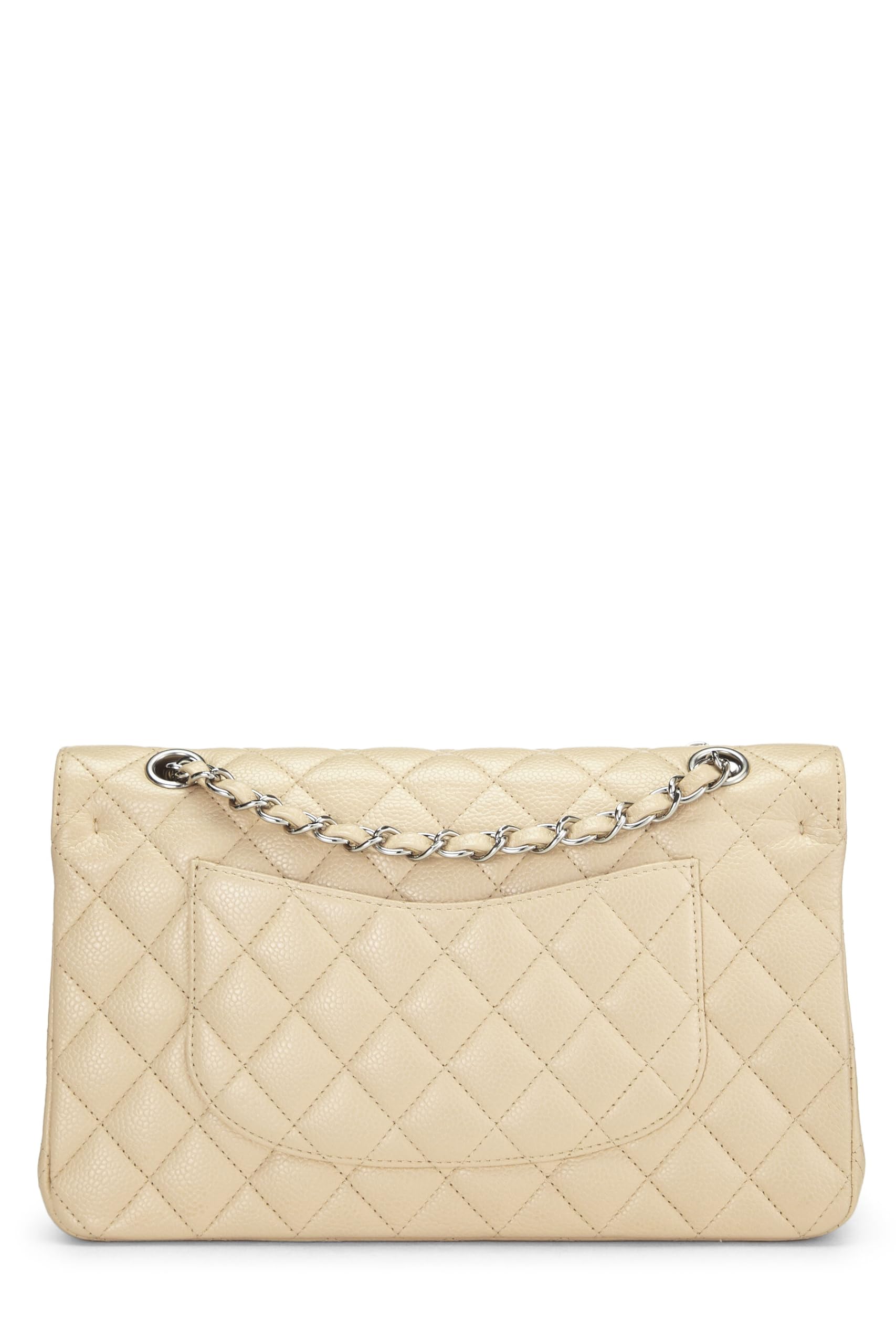Chanel,  Beige Quilted Caviar Classic Double Flap Medium, Beige