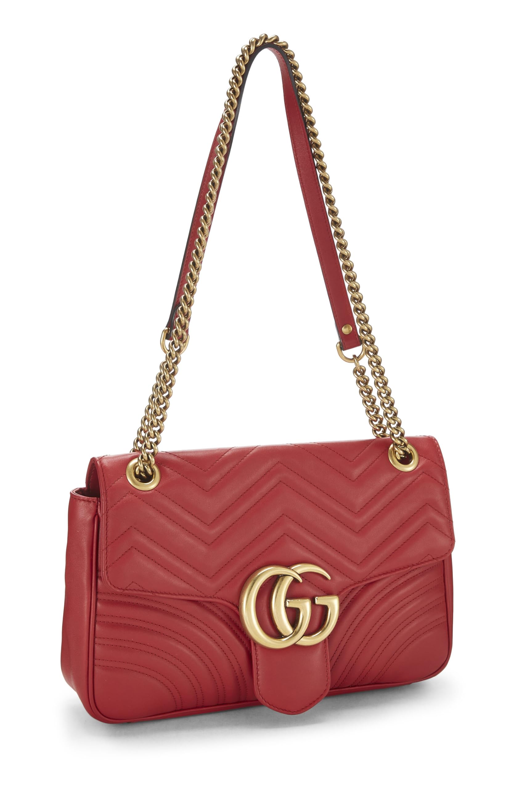 Gucci,  Red Leather GG Marmont MatelassÃƒÆ’Ã‚Â© Shoulder Bag, Red