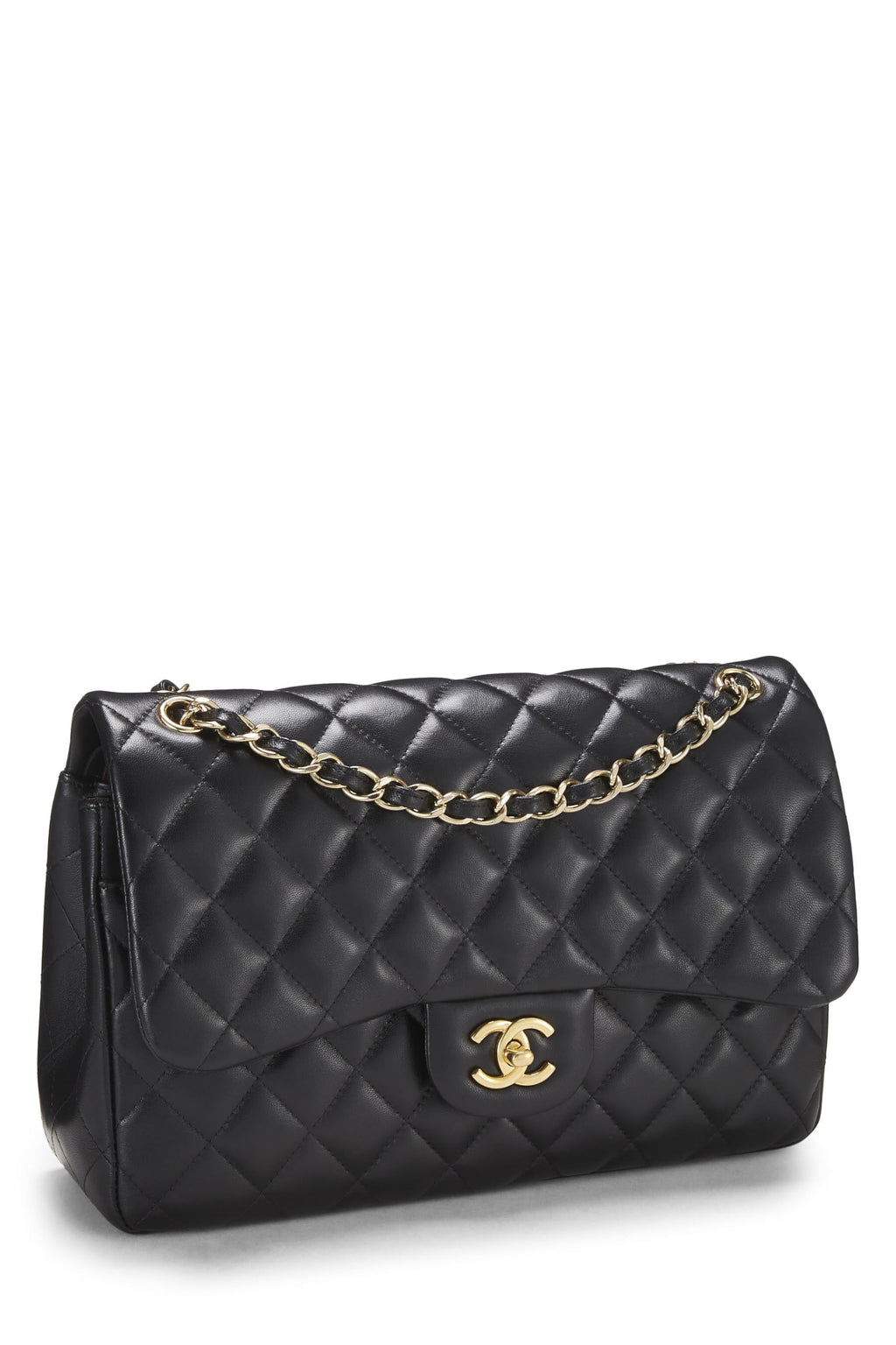 Chanel,  Black Quilted Lambskin New Classic Double Flap Jumbo, Black