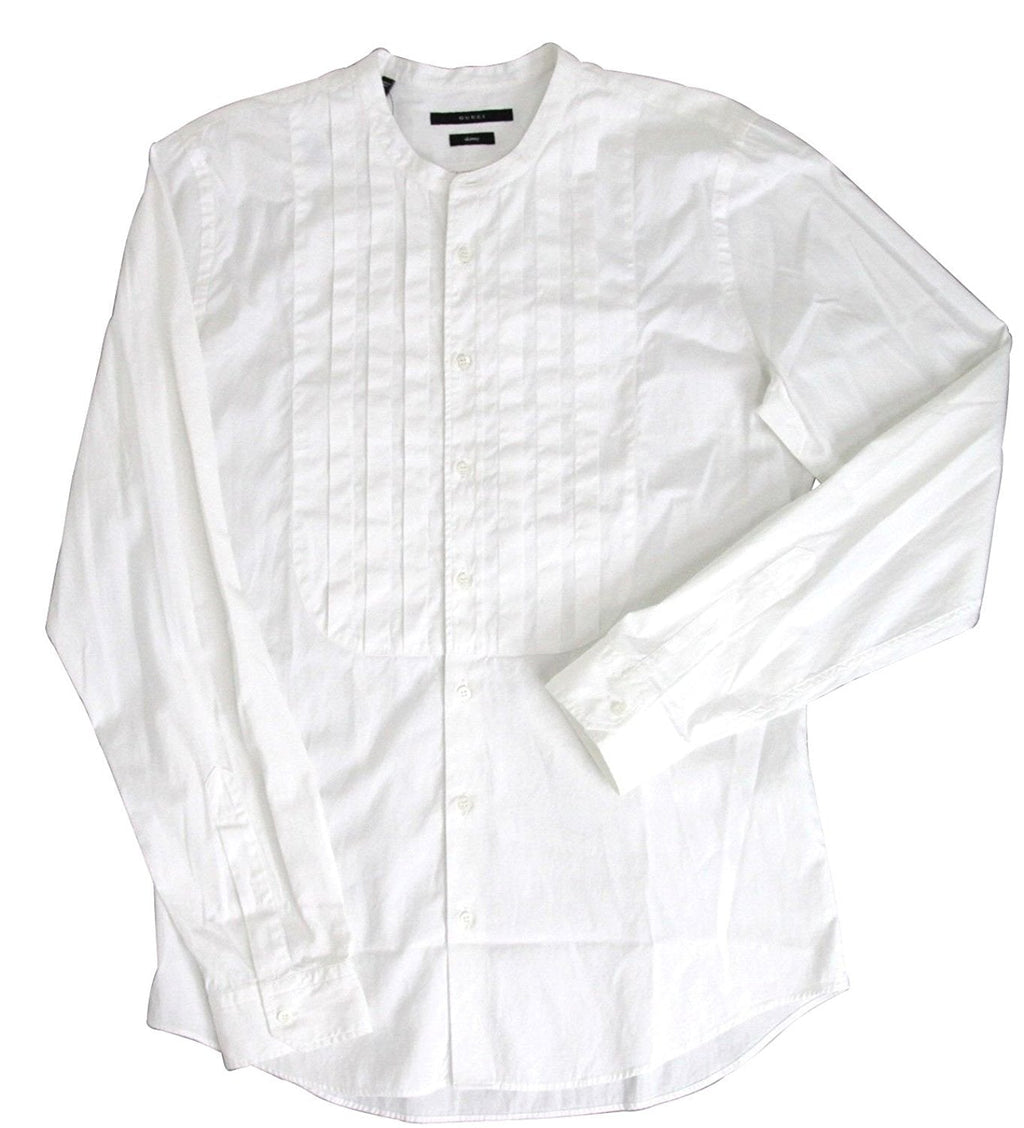 Gucci Men's White Cotton Banded Skinny Shirt
