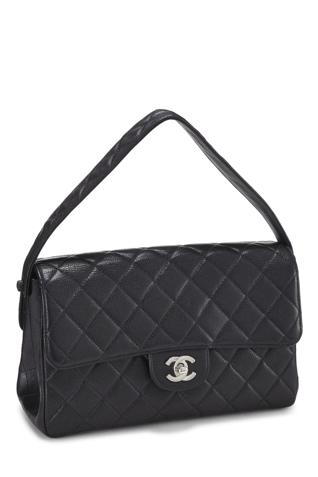 Chanel,  Black Quilted Caviar Double Sided Classic Flap Medium, Black