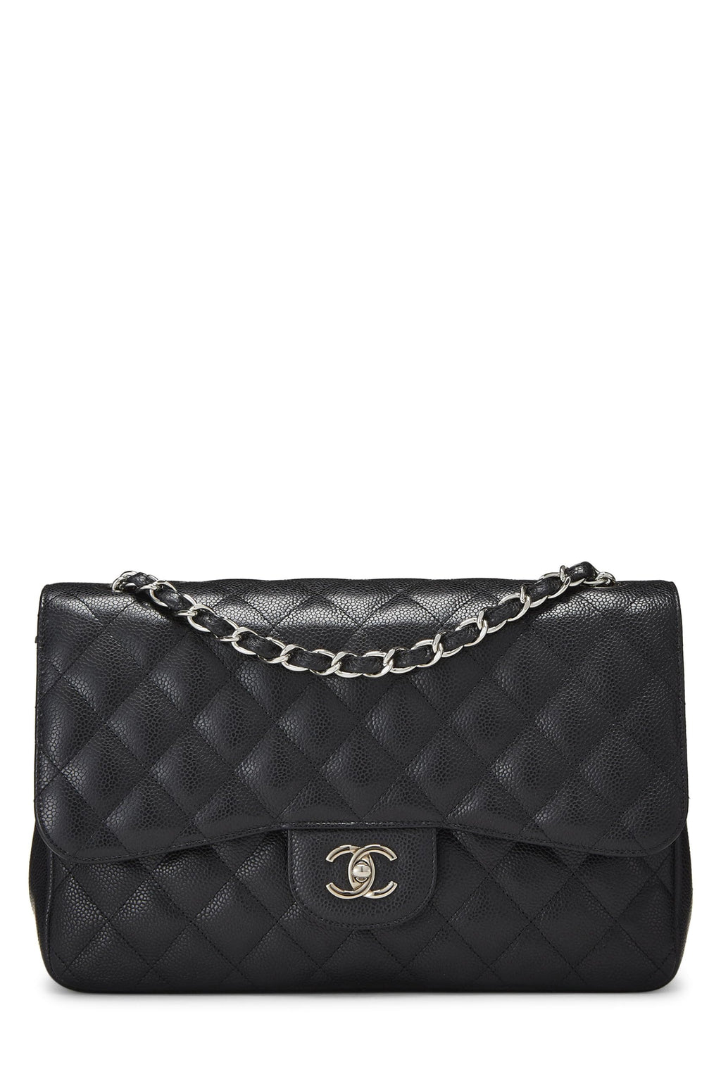 Chanel,  Black Quilted Caviar New Classic Double Flap Jumbo, Black