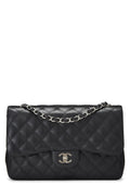 Chanel,  Black Quilted Caviar New Classic Double Flap Jumbo, Black