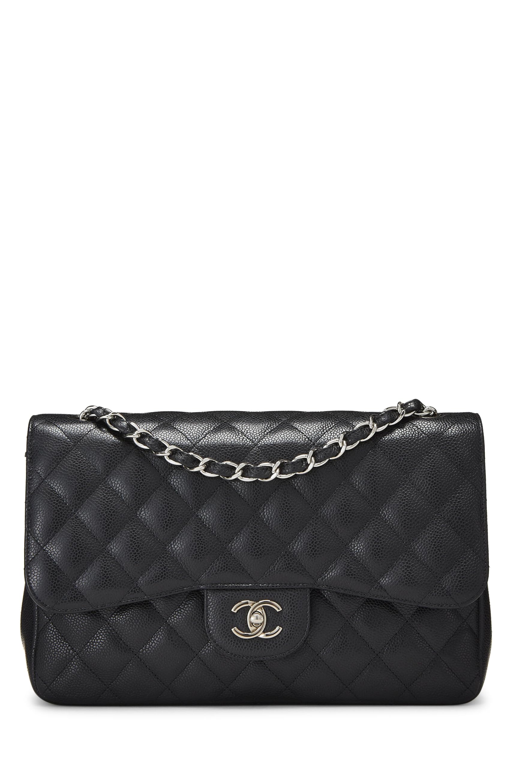 Chanel,  Black Quilted Caviar New Classic Double Flap Jumbo, Black