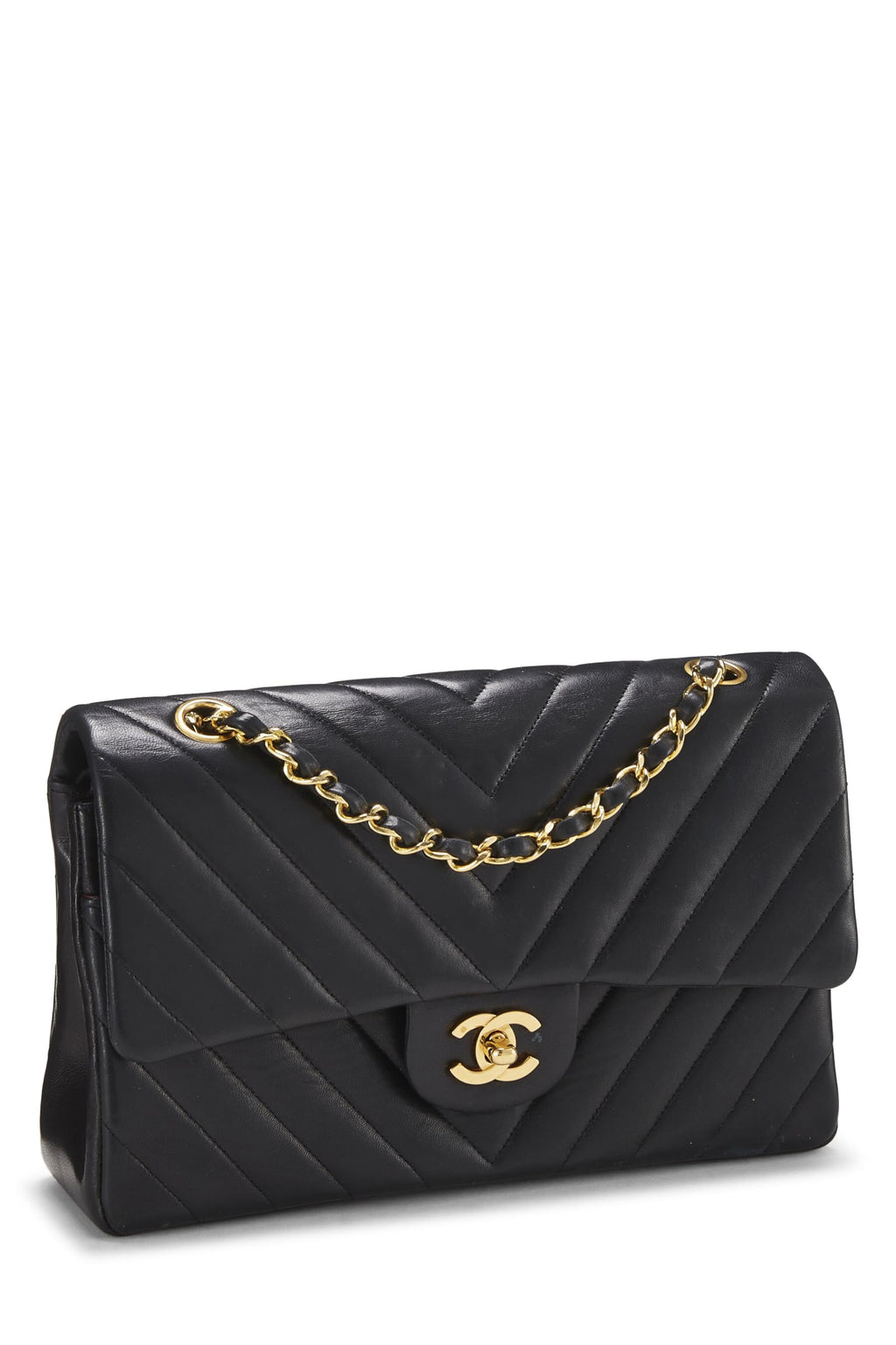 Chanel,  Black Chevron Lambskin Classic Double Flap Medium, Black