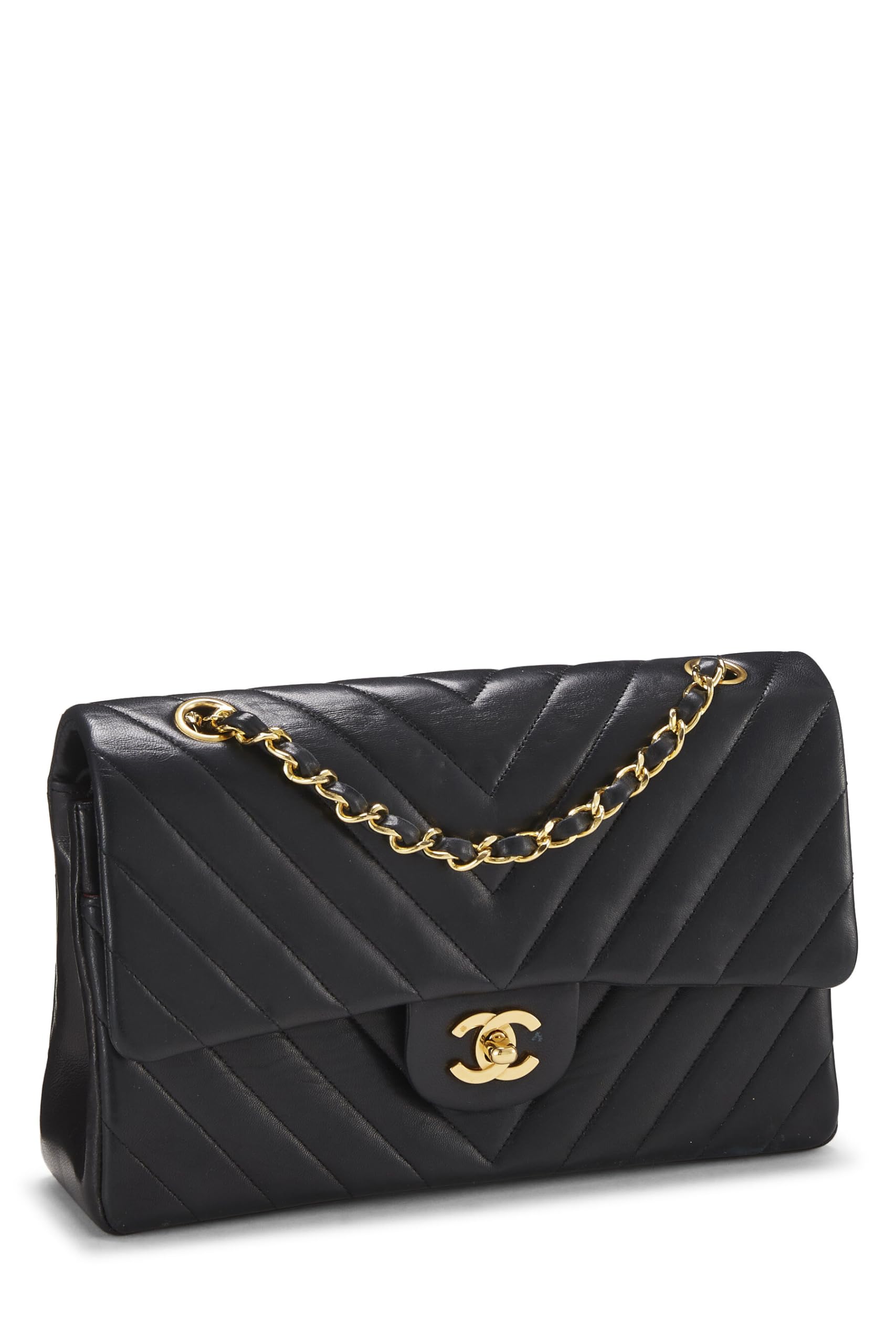 Chanel,  Black Chevron Lambskin Classic Double Flap Medium, Black