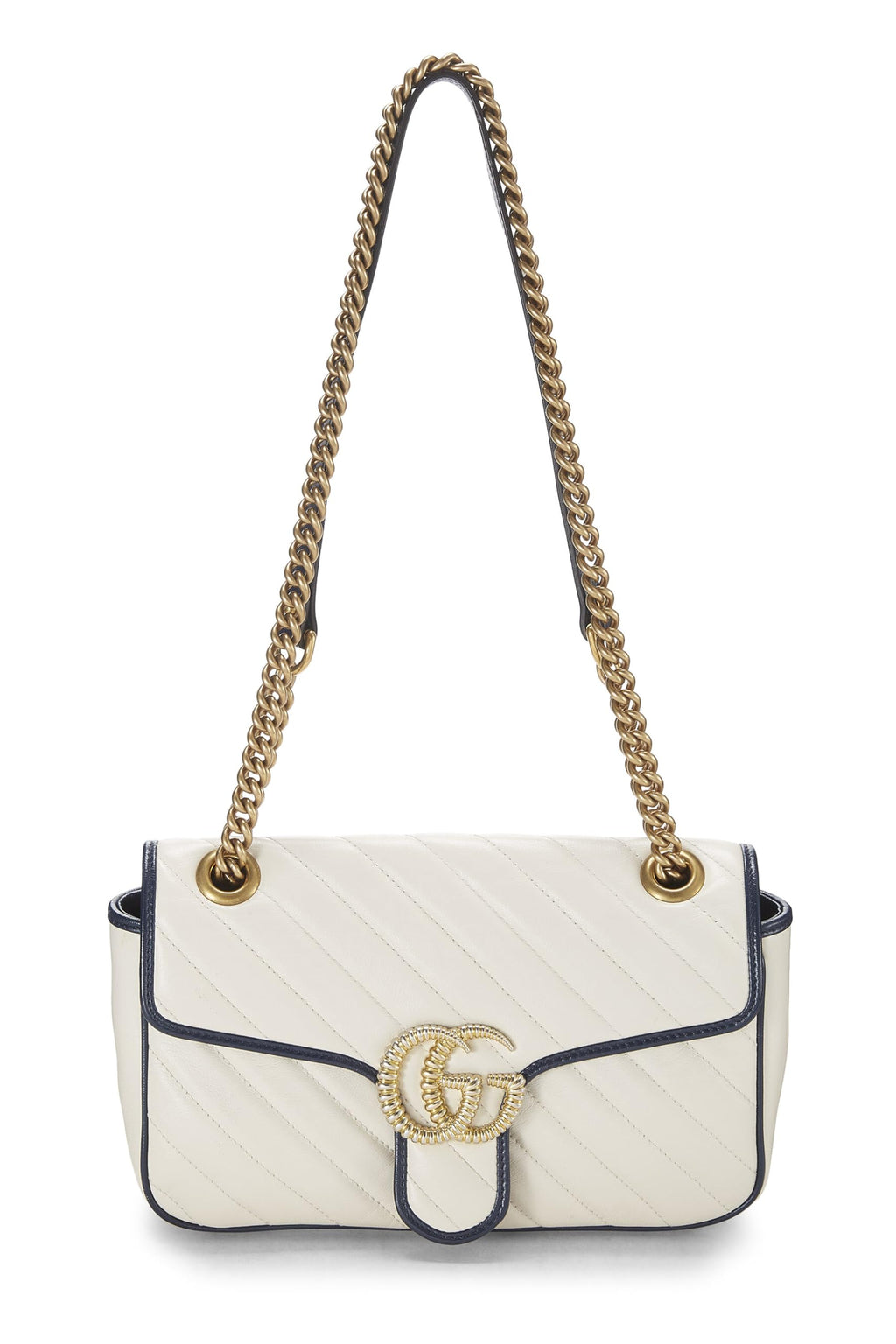 Gucci,  White Leather Torchon GG Marmont Shoulder Bag Small, White