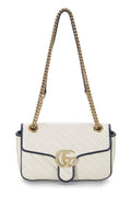 Gucci,  White Leather Torchon GG Marmont Shoulder Bag Small, White