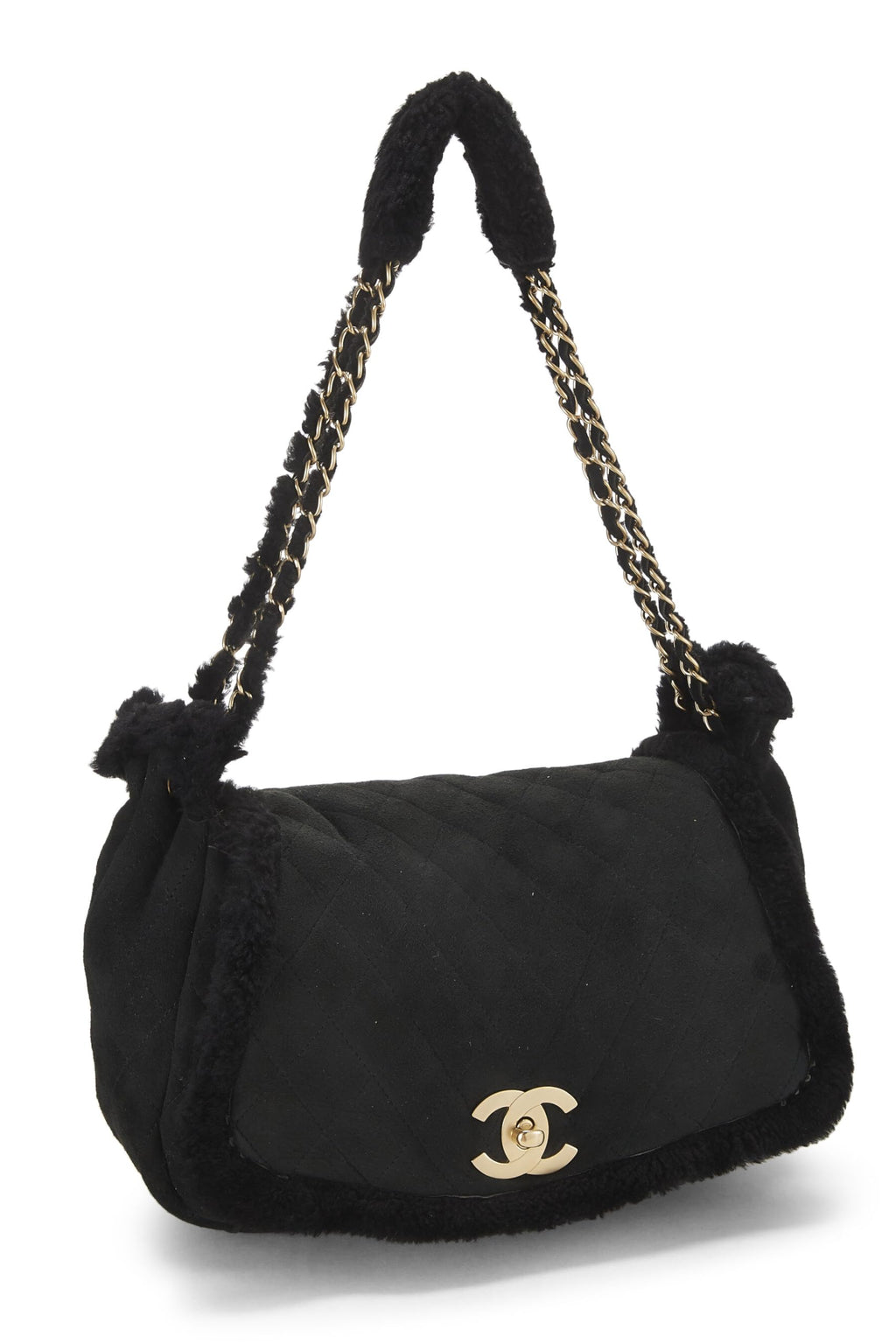 Chanel,  Black Shearling Shoulder Bag Small, Black