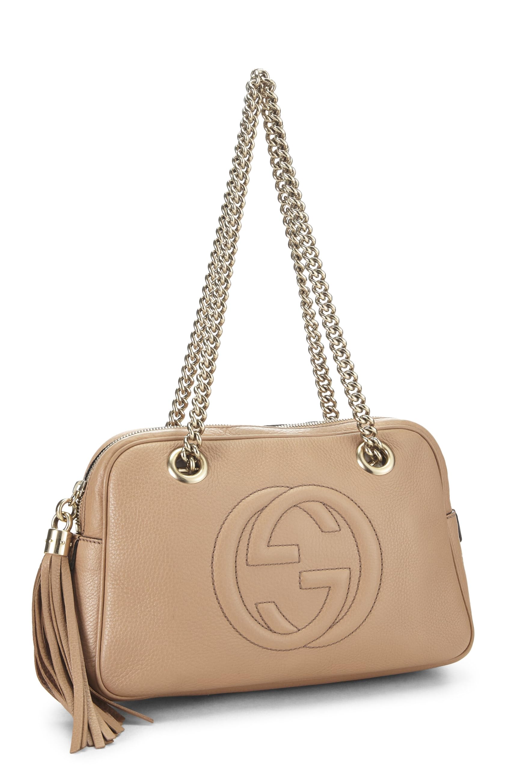 Gucci,  Beige Grained Leather Soho Chain Shoulder Bag, Beige