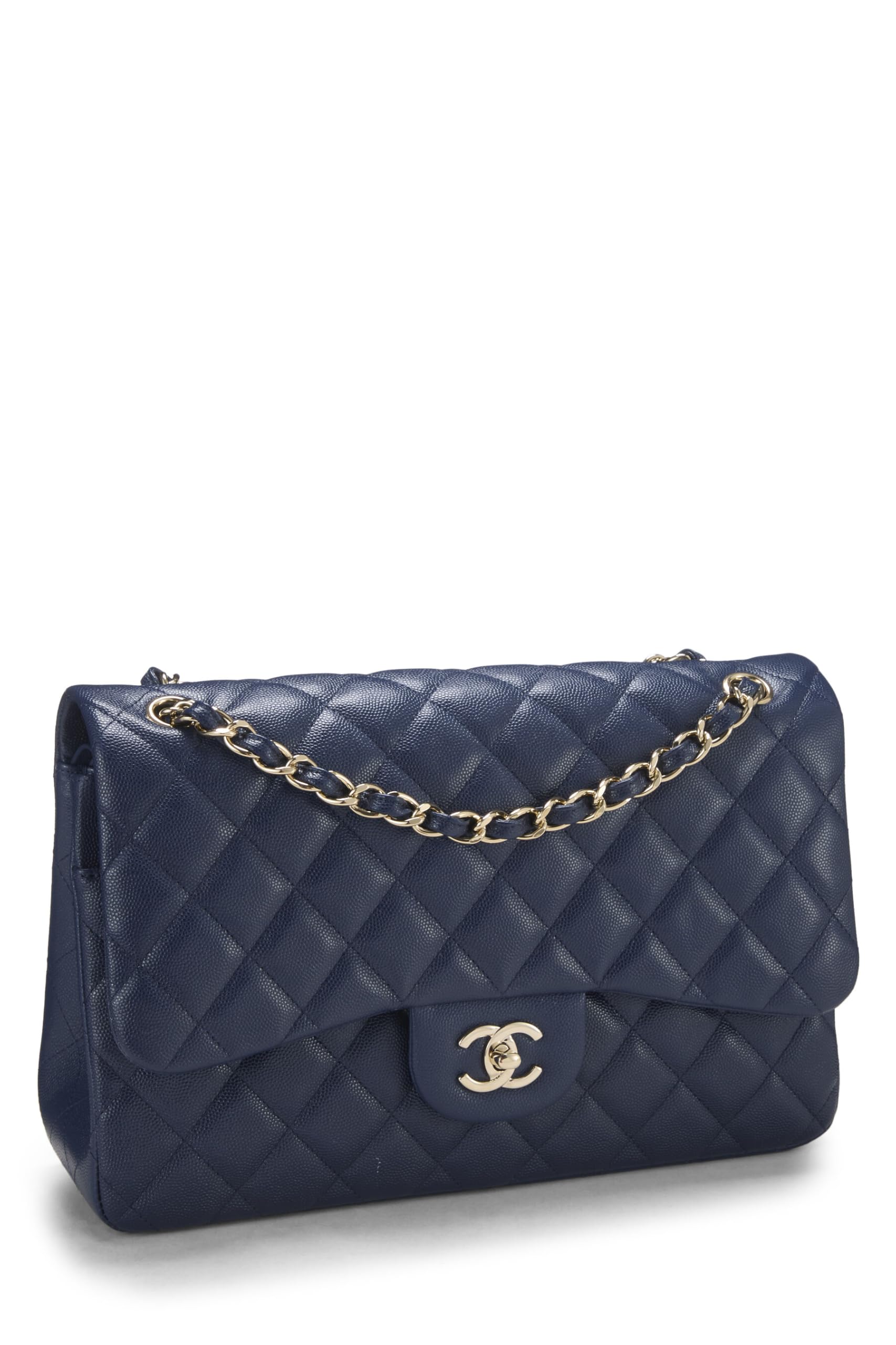 Chanel,  Navy Quilted Caviar New Classic Double Flap Jumbo, Navy