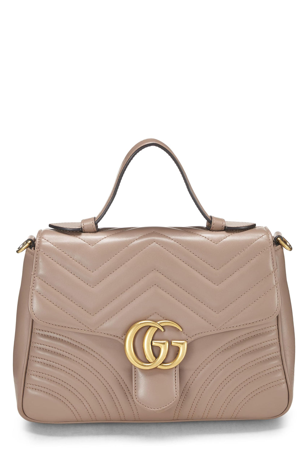 Gucci,  Pink Leather GG Marmont Top Handle Shoulder Bag Small, Pink
