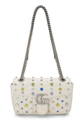 Gucci,  White Leather Crystal Embellished GG Marmont Shoulder Bag, White