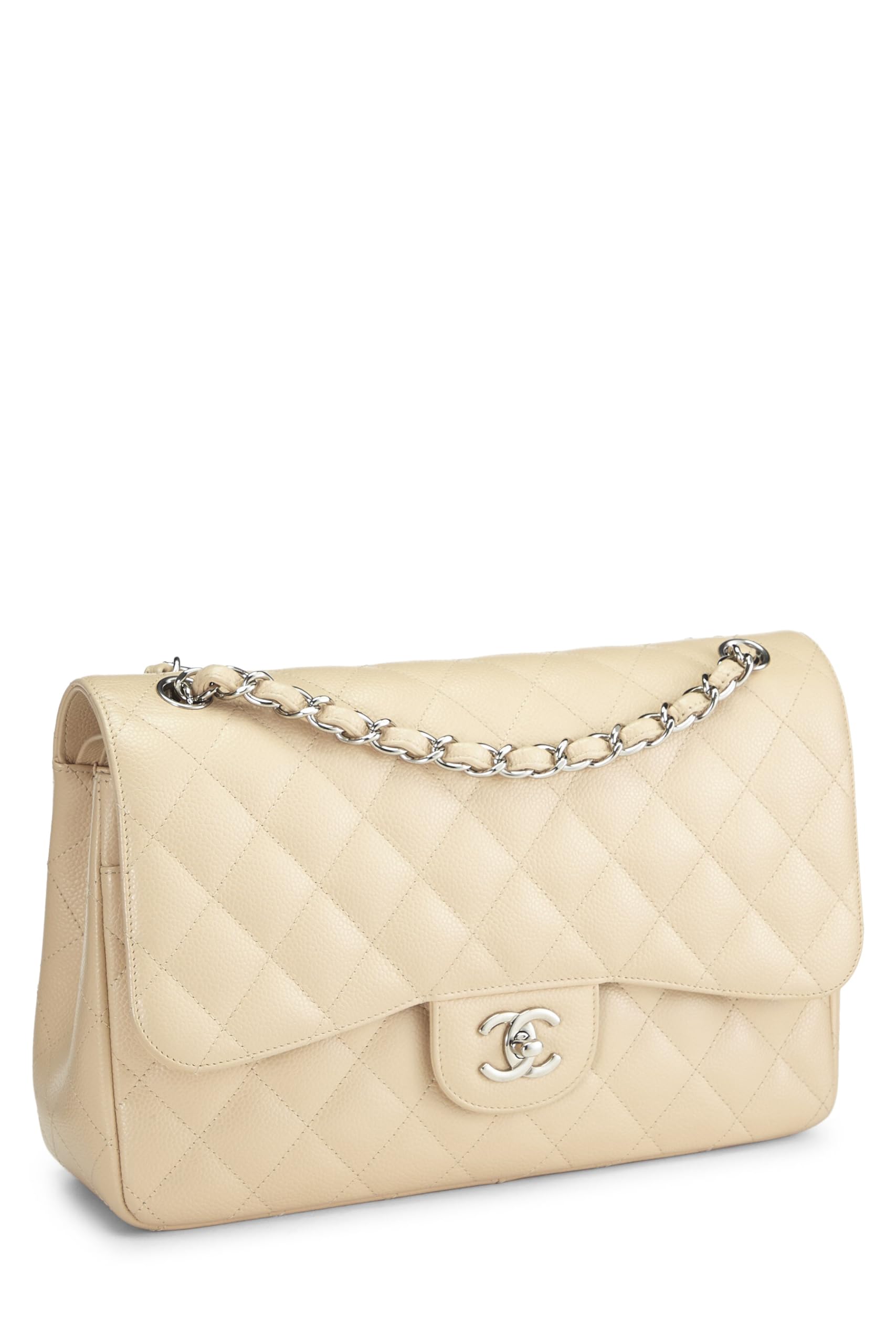 Chanel,  Beige Quilted Caviar New Classic Flap Jumbo, Beige