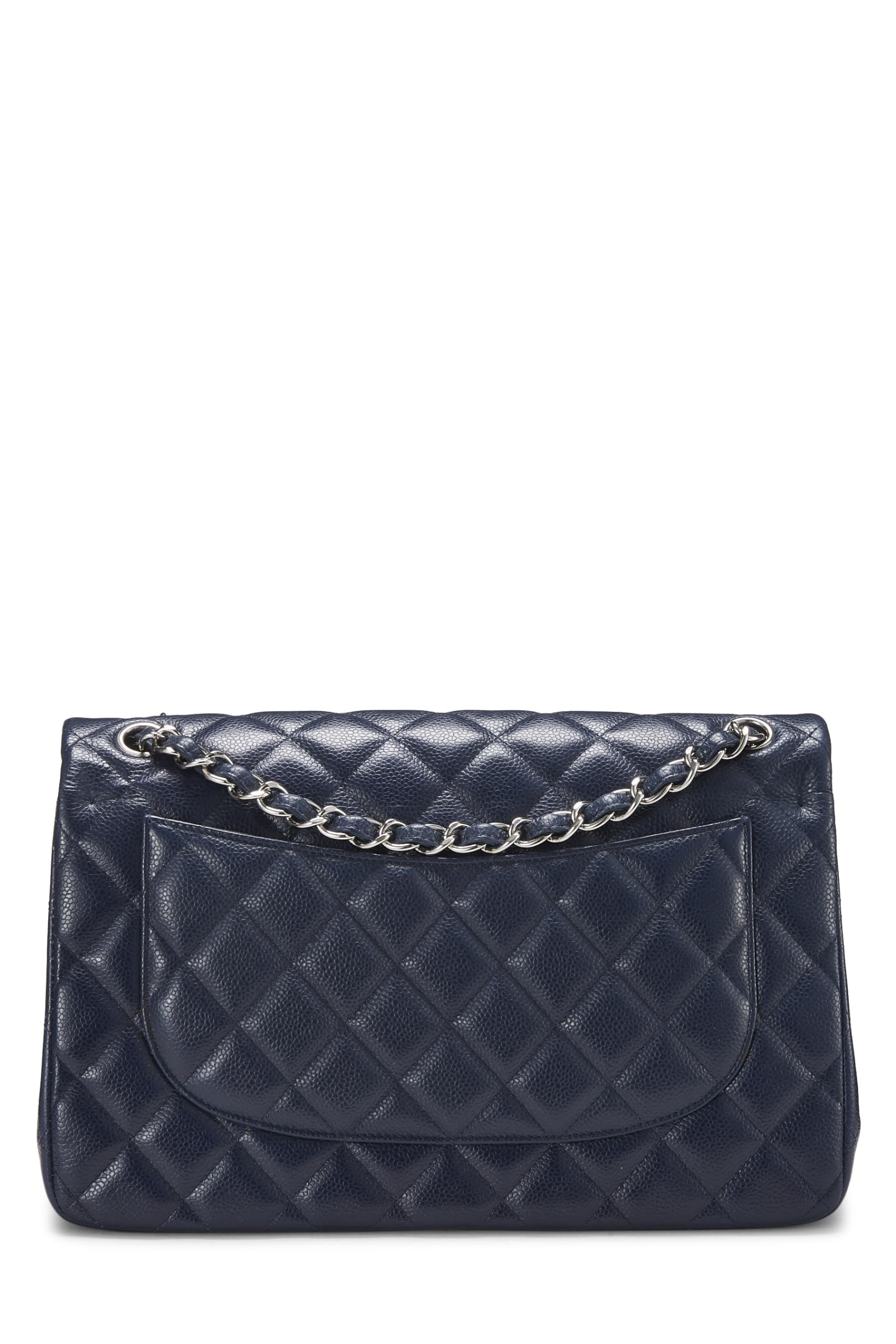 Chanel,  Navy Quilted Caviar New Classic Double Flap Jumbo, Navy