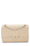 Chanel,  Beige Quilted Caviar New Classic Double Flap Jumbo, Beige