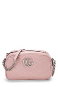 Gucci,  Pink Leather Gucci Marmont Crossbody Bag Small, Pink