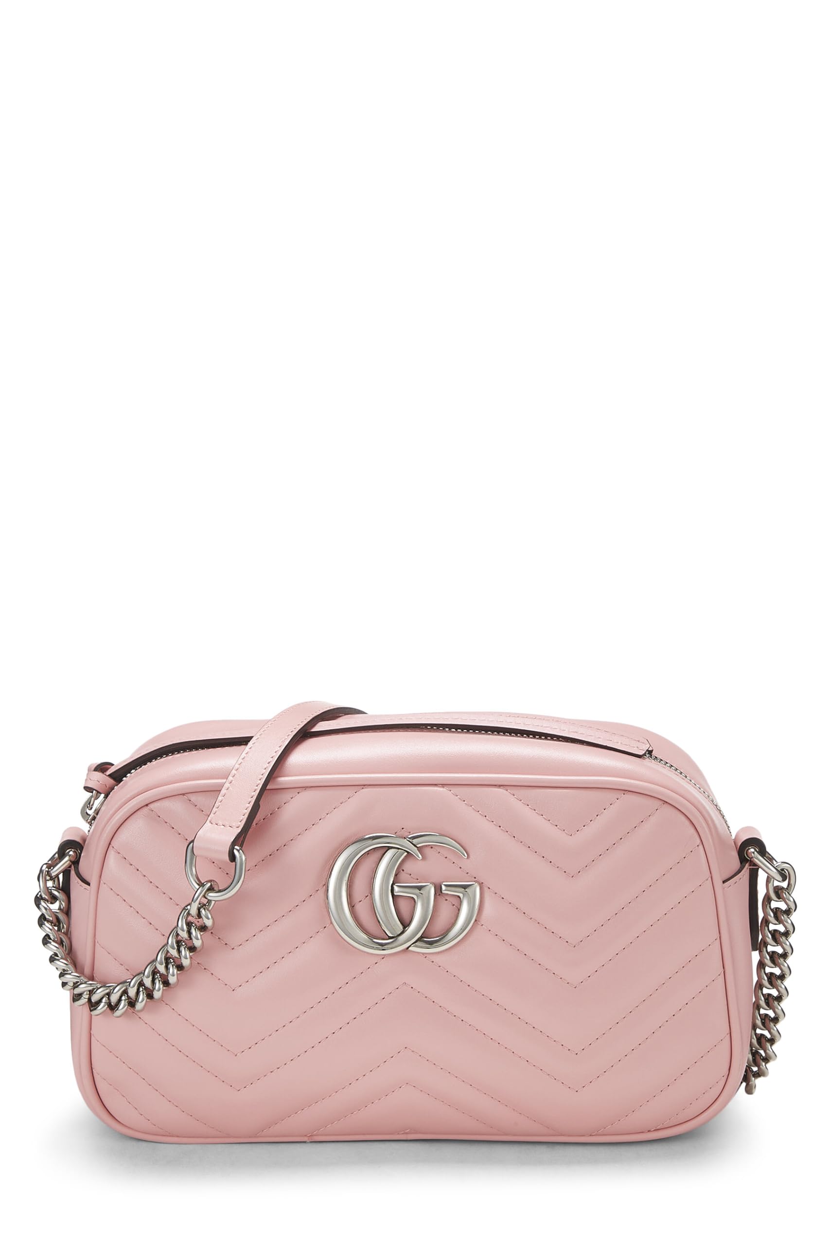 Gucci,  Pink Leather Gucci Marmont Crossbody Bag Small, Pink