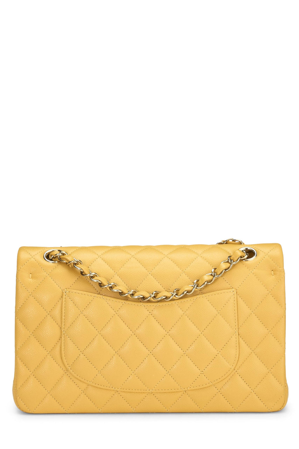 Chanel,  Yellow Quilted Caviar Classic Double Flap Medium, Yellow
