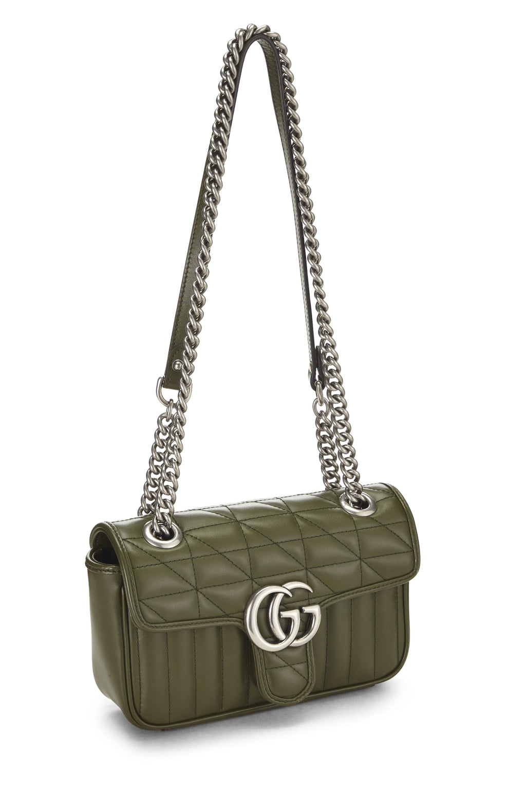 Gucci,  Green Leather Gucci Marmont Crossbody Bag, Green