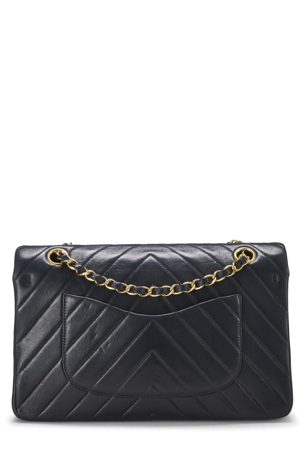 Chanel,  Navy Chevron Lambskin Classic Double Flap Medium, Navy