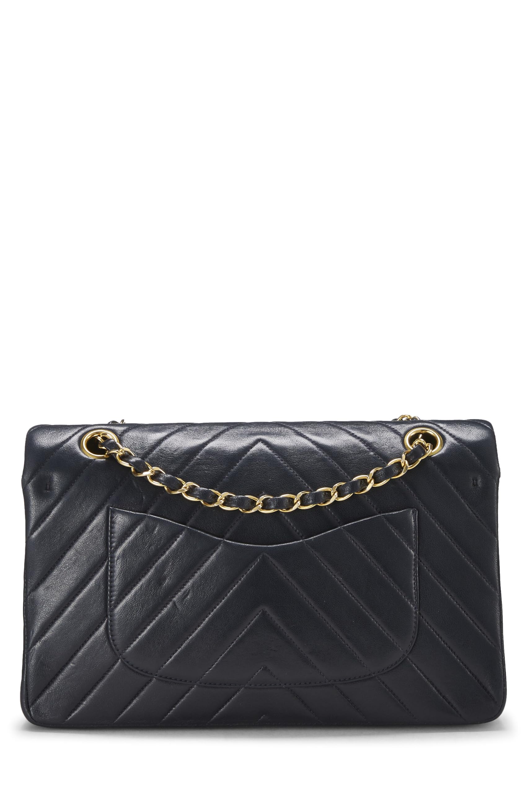 Chanel,  Navy Chevron Lambskin Classic Double Flap Medium, Navy