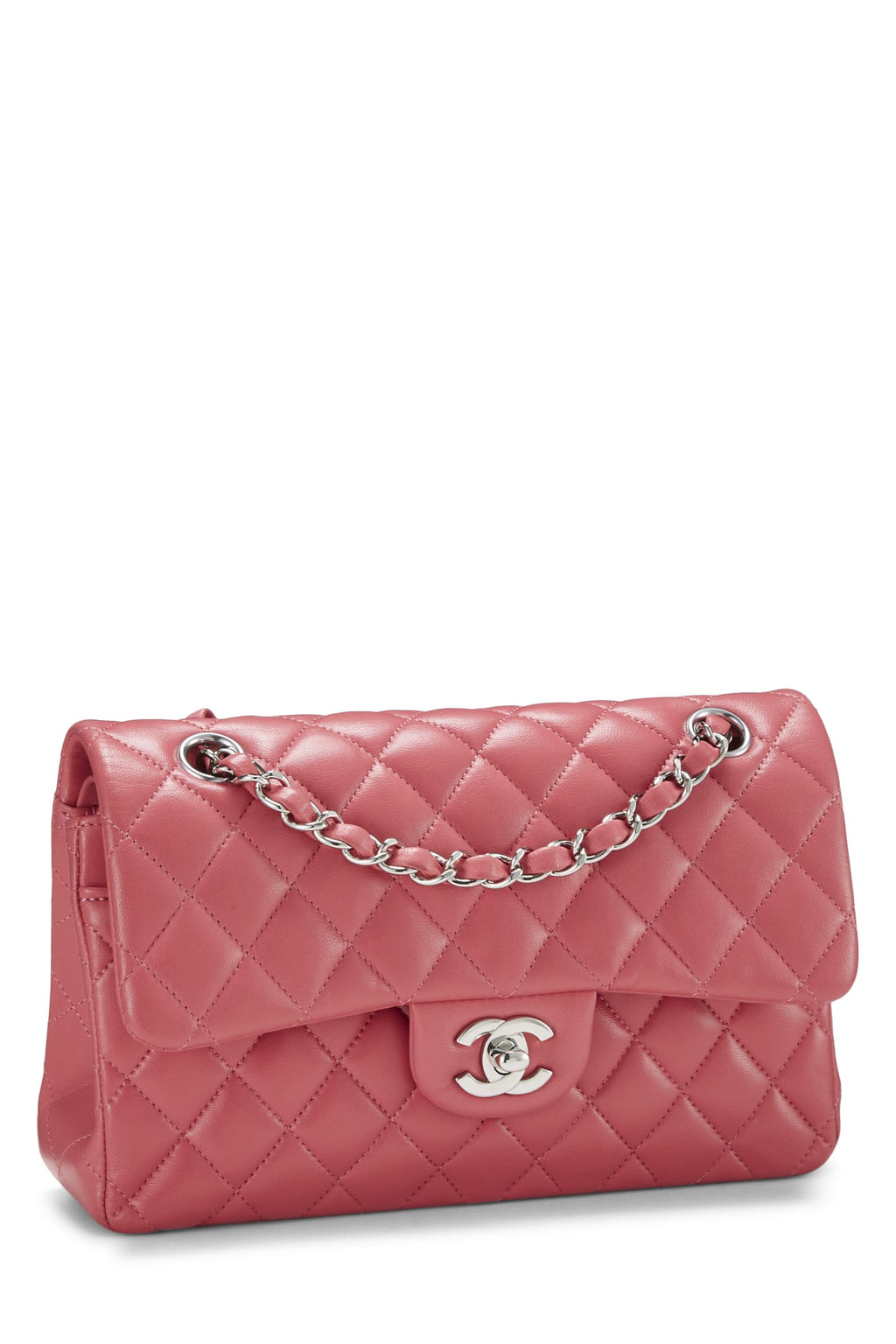 Chanel,  Pink Quilted Lambskin Classic Double Flap Small, Pink