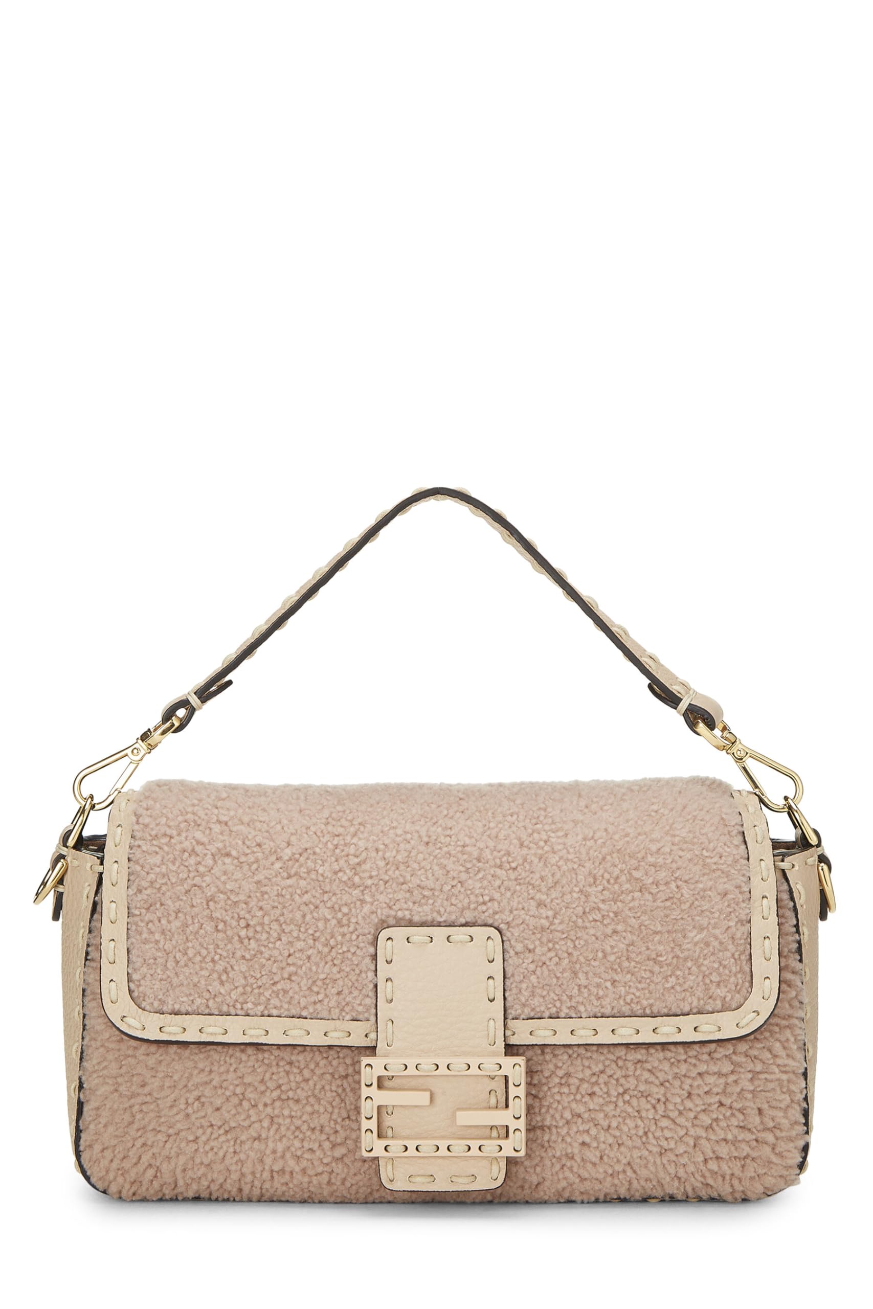 ,  Pink Shearling Baguette Crossbody, Pink