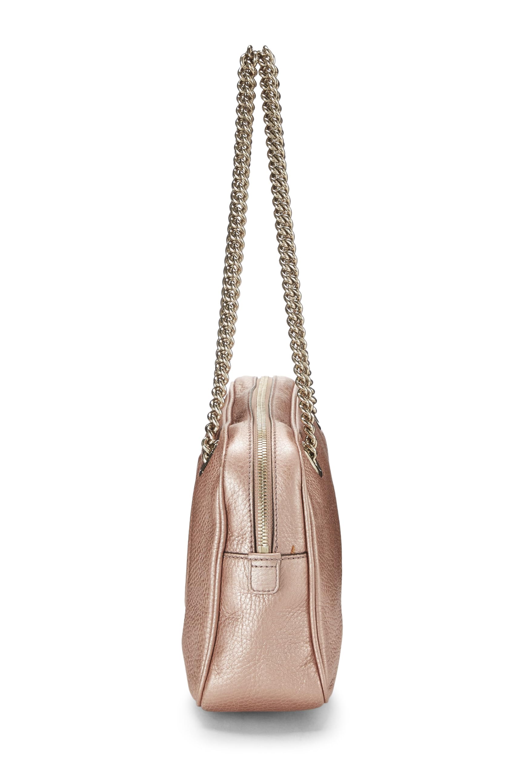Gucci,  Metallic Pink Grained Leather Soho Chain Shoulder Bag, Pink