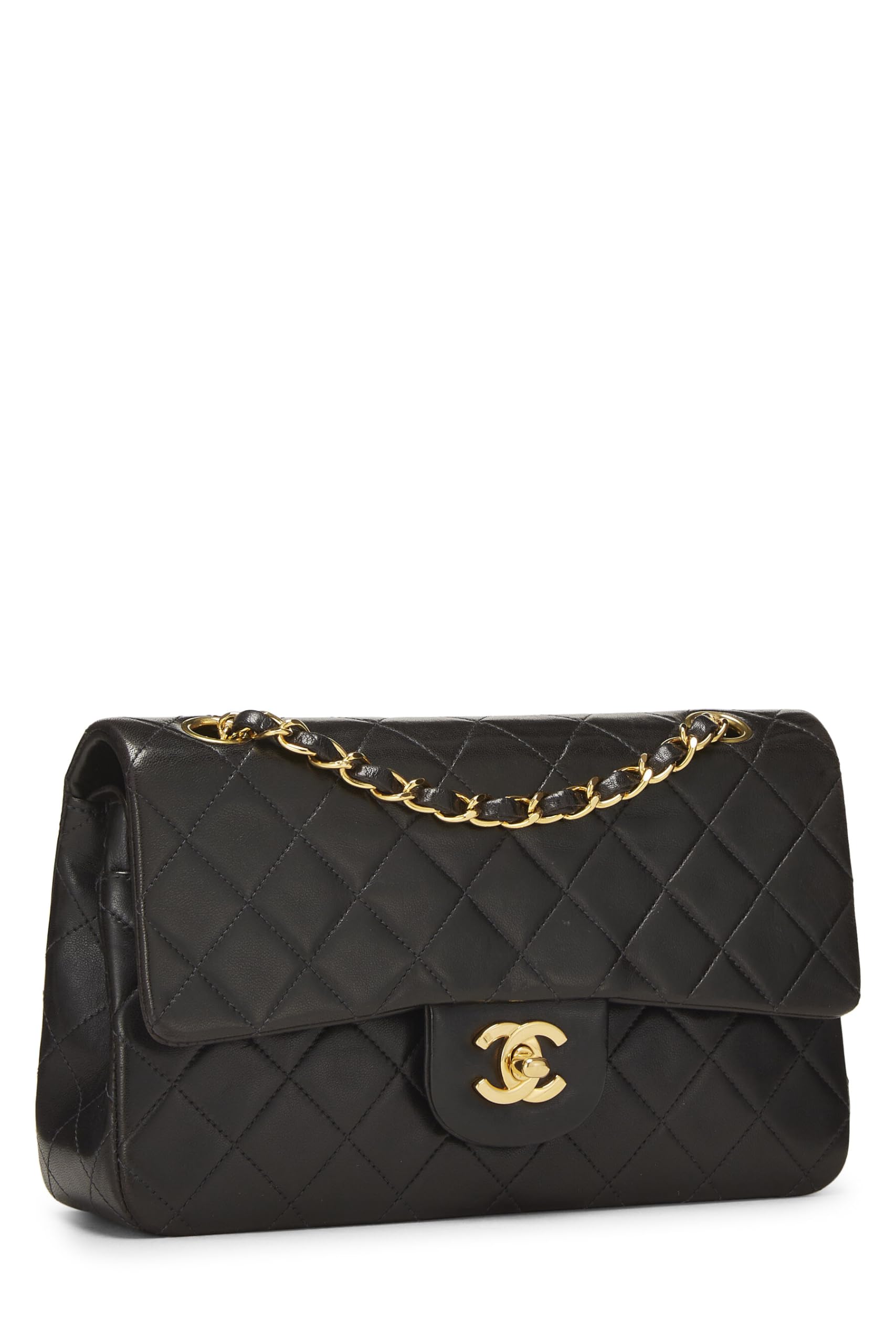 Chanel,  Black Quilted Lambskin Classic Double Flap Small, Black